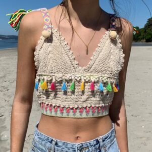 TOP CROCHET GANCHILLO POMPONES